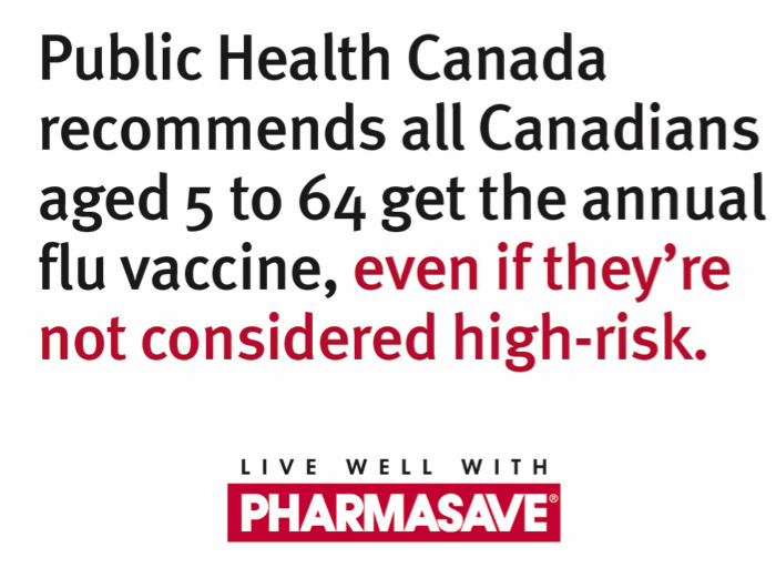 free flushot at Pharmasave campus in Waterloo, Ontario